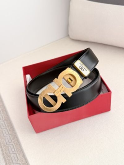 1:1 Ferragamo  Black Leather Belt with Gold logo buckle Automatic Buckle 3.5cm